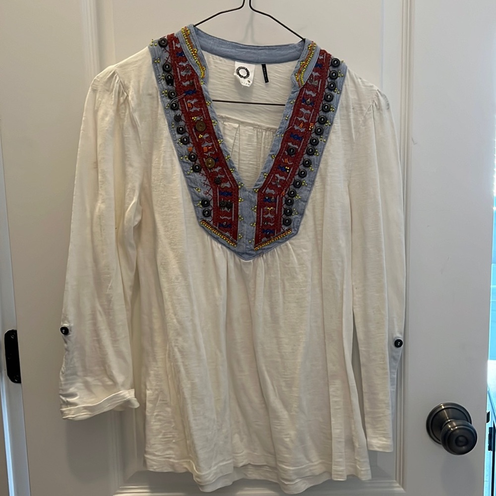 Cream top, missing couple buttons